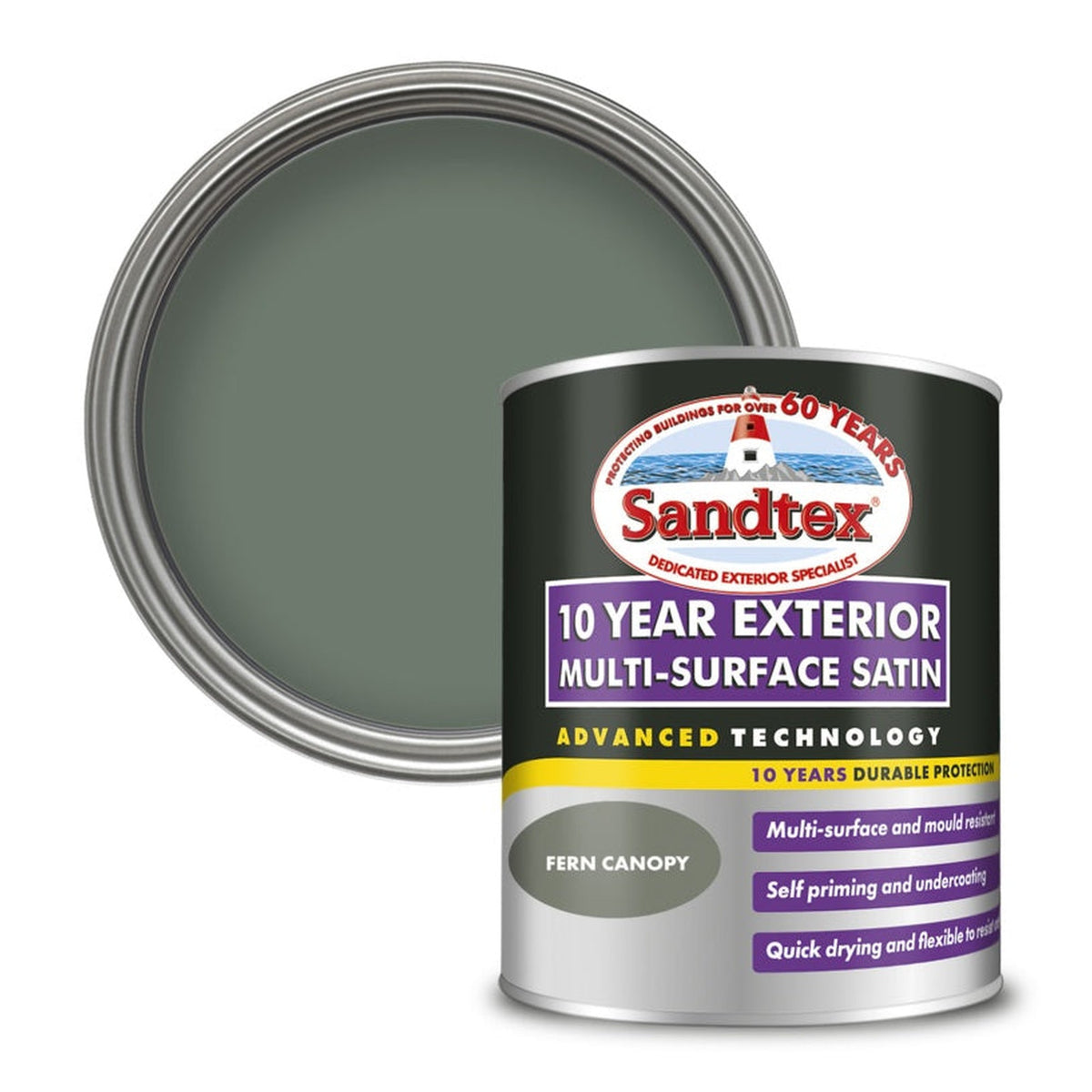 Sandtex 10 Year Exterior Multi Surface Satin 750ml tin in Fern Canopy
