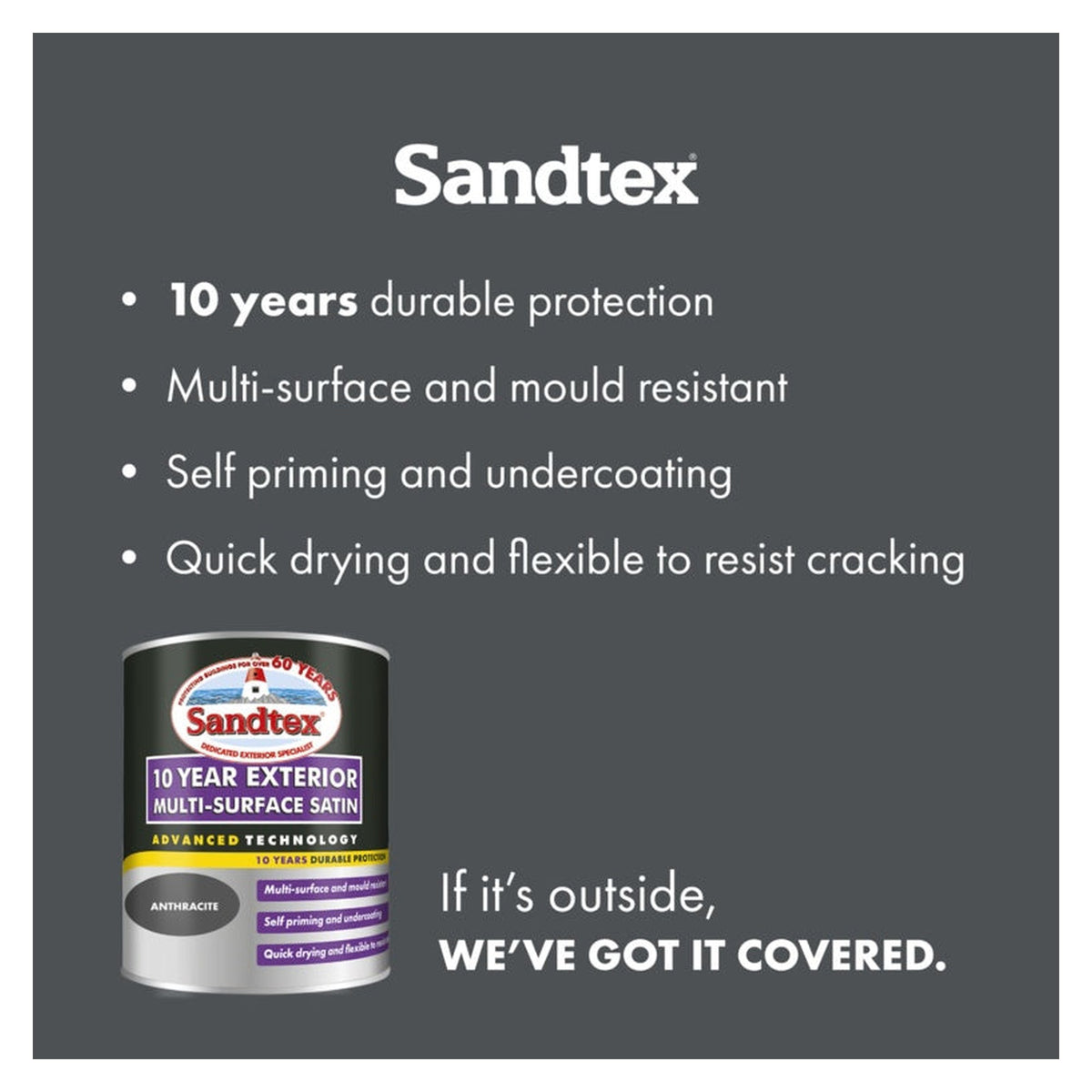 Sandtex 10 Year Exterior Multi Surface Satin Anthracite 750ml tin, view 4