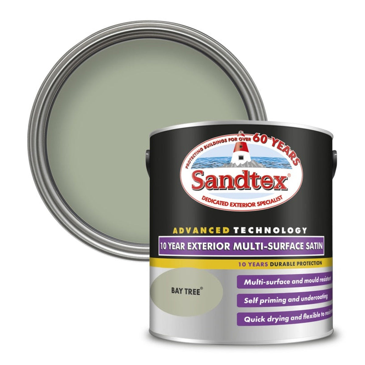 Sandtex 10 Year Exterior Multi Surface Satin Bay Tree 2.5L tin