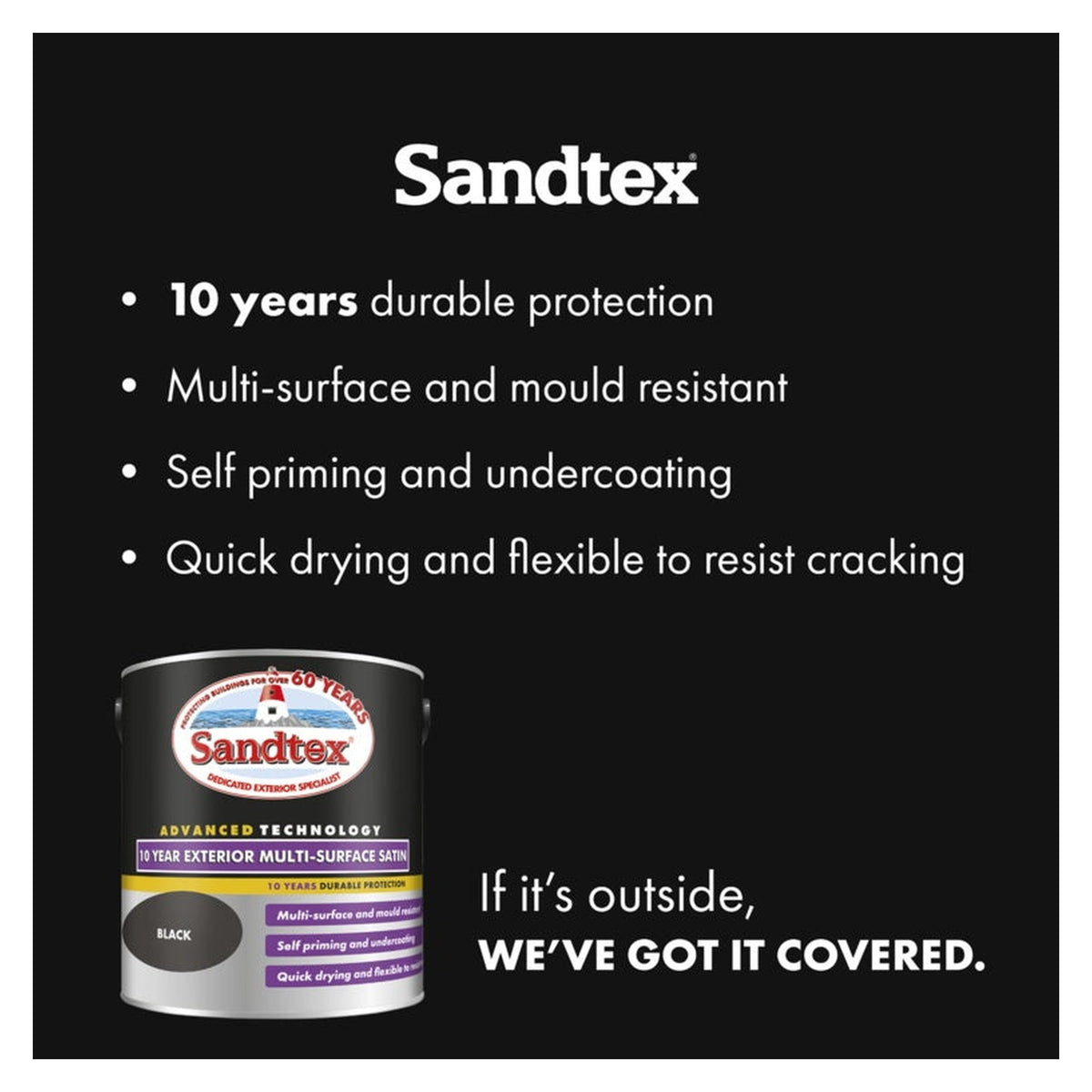 Sandtex 10 Year Exterior Multi Surface Satin Black 2.5L tin, view 4