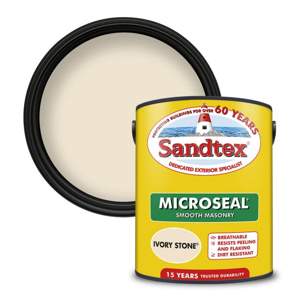 Sandtex Smooth Masonry Paint 5L tin in Ivory Stone