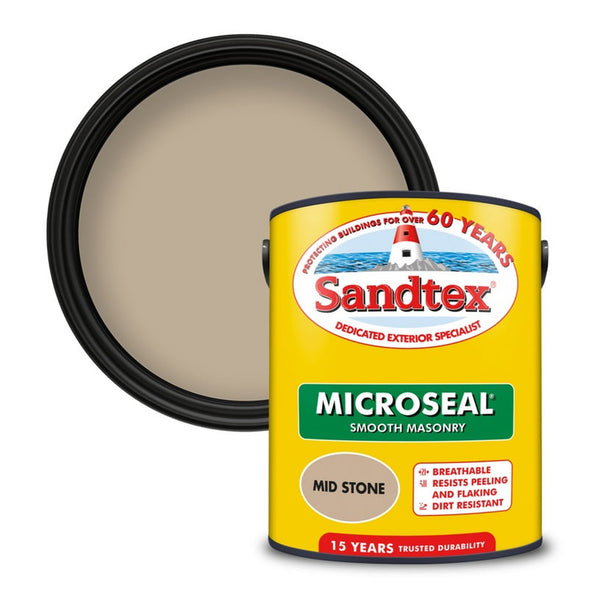 Sandtex Smooth Masonry Paint 5L tin in Mid Stone