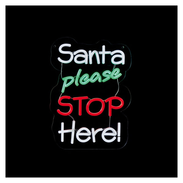 Santa Please Stop Here Hanging Lit Sign - 35cm