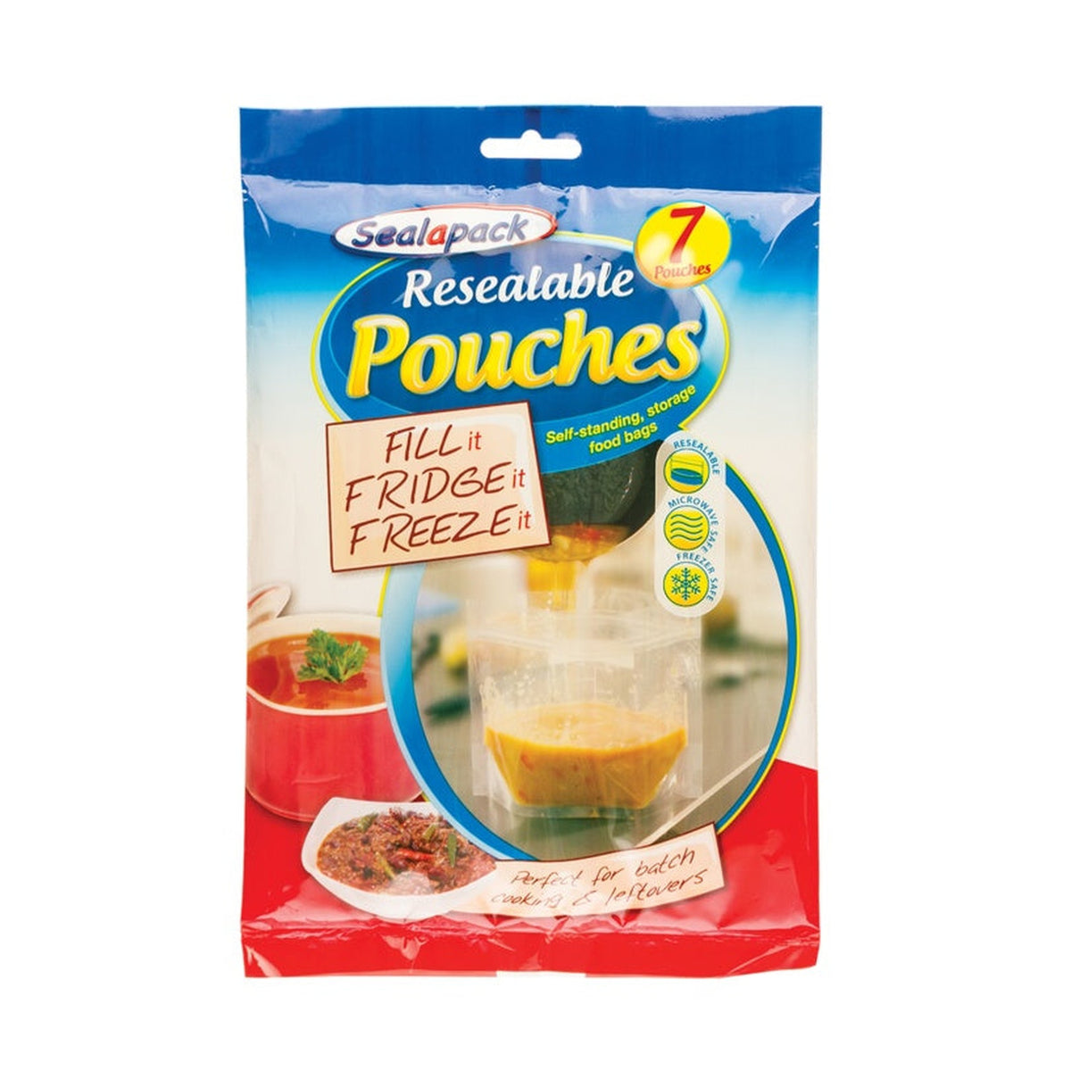 Pack of 7 Sealapack self standing resealable pouches
