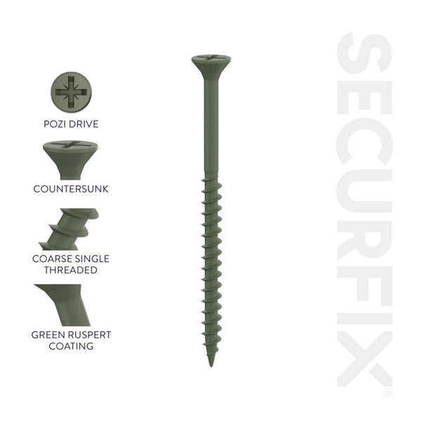 Securfix green decking screws 4.5 x 50mm, pack of 200