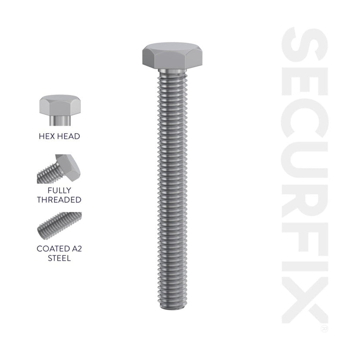 Securfix M10 x 30mm hexagon head set screws, pack of 100