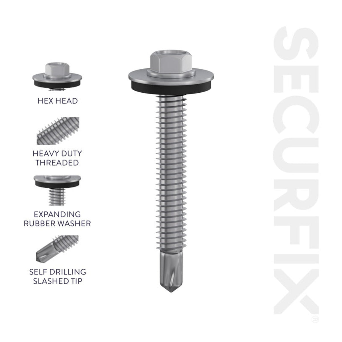 Pack of 50 Securfix 5.5 x 80mm self drilling roofing screws