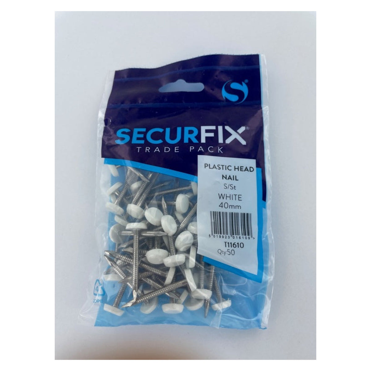 Securfix stainless steel white plastic headed nails 40mm, pack of 50, view 2