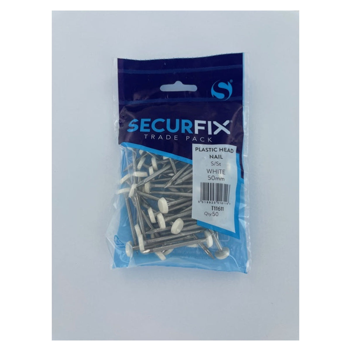 Pack of 50 Securfix white plastic headed stainless steel nails