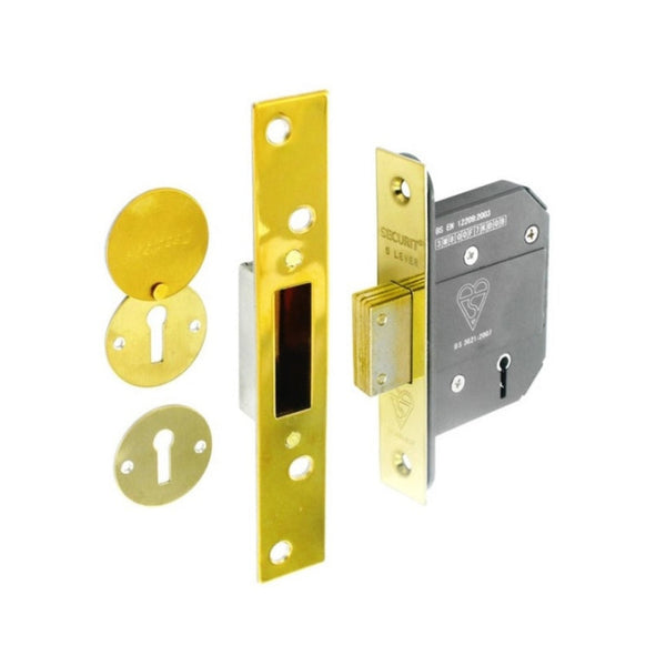 Securit 5 lever BS3621 brass mortice deadlock 63mm