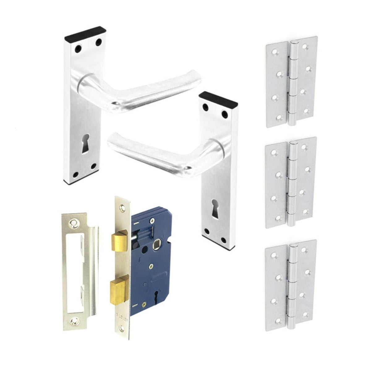 Securit aluminium external door handle pack with lock and hinges