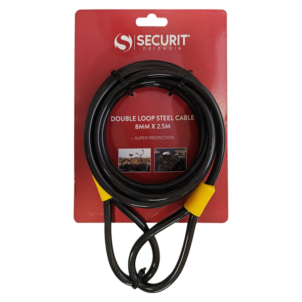Securit double loop steel cable 2.5m x 8mm