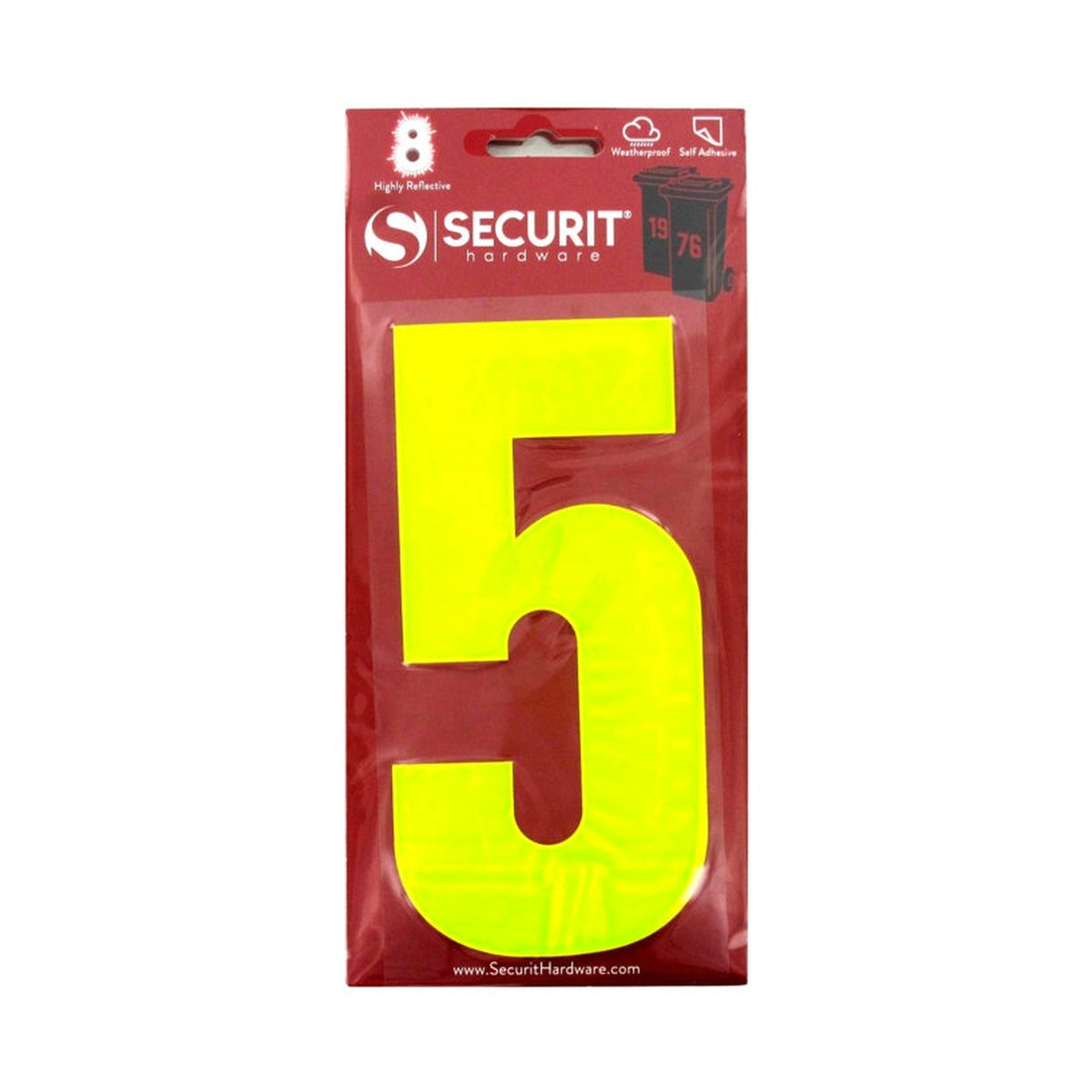 Securit hi vis self adhesive wheelie bin number 5