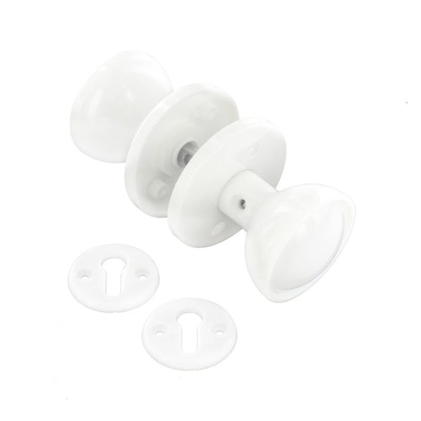 Securit white plastic mortice knob set, 60mm