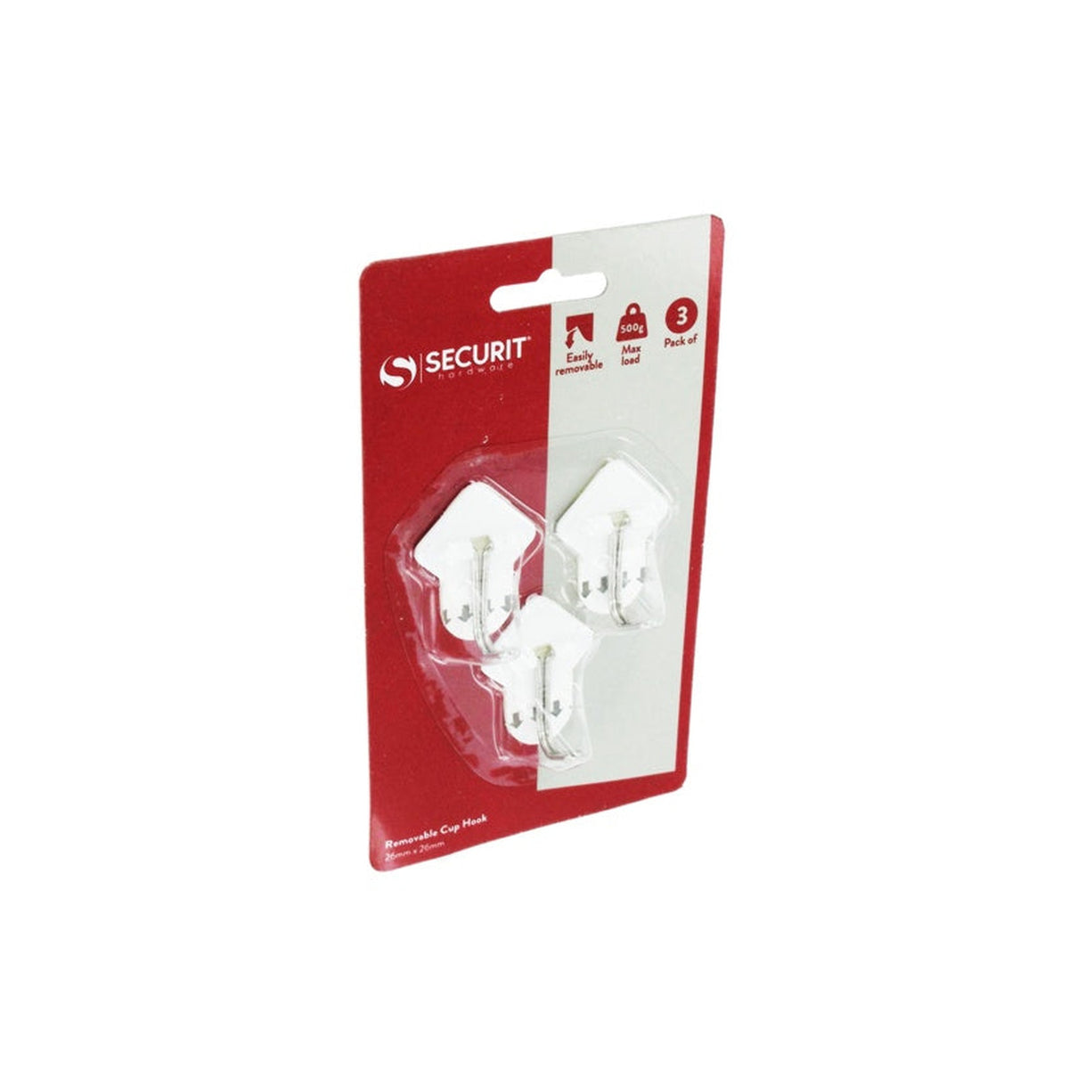 Securit removable stick on cup hooks, pack of 3