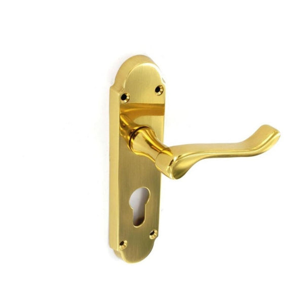 Securit Richmond brass euro lock handles, pair