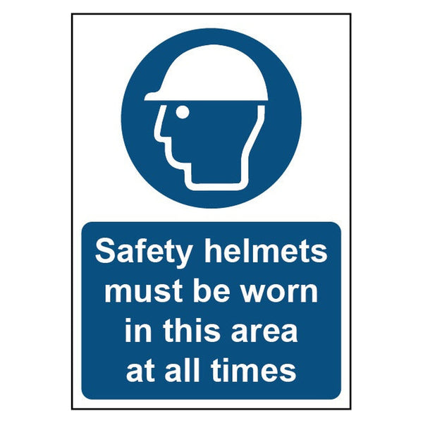 Securit safety helmets must be worn rigid plastic sign