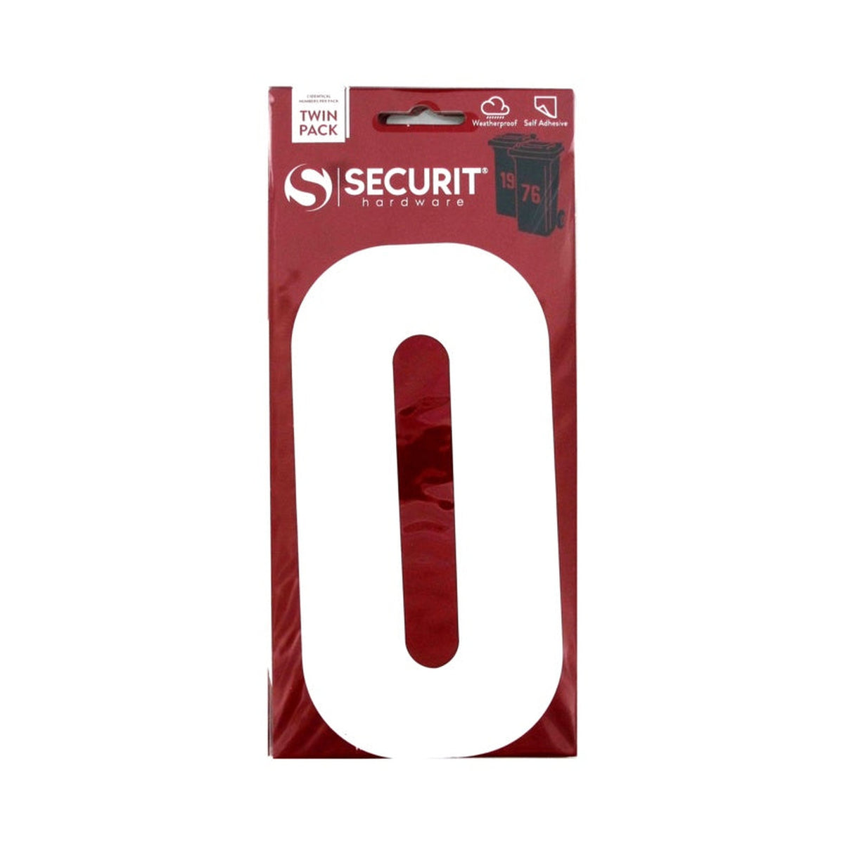 Securit white self adhesive number 0 for wheelie bins, 170mm