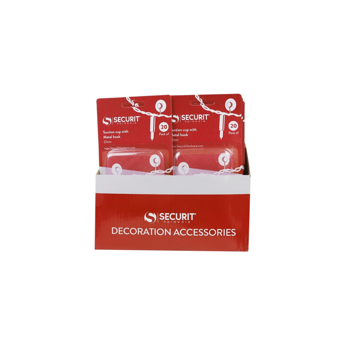 Pack of 20 Securit 22mm suction cups with metal hooks, view 3