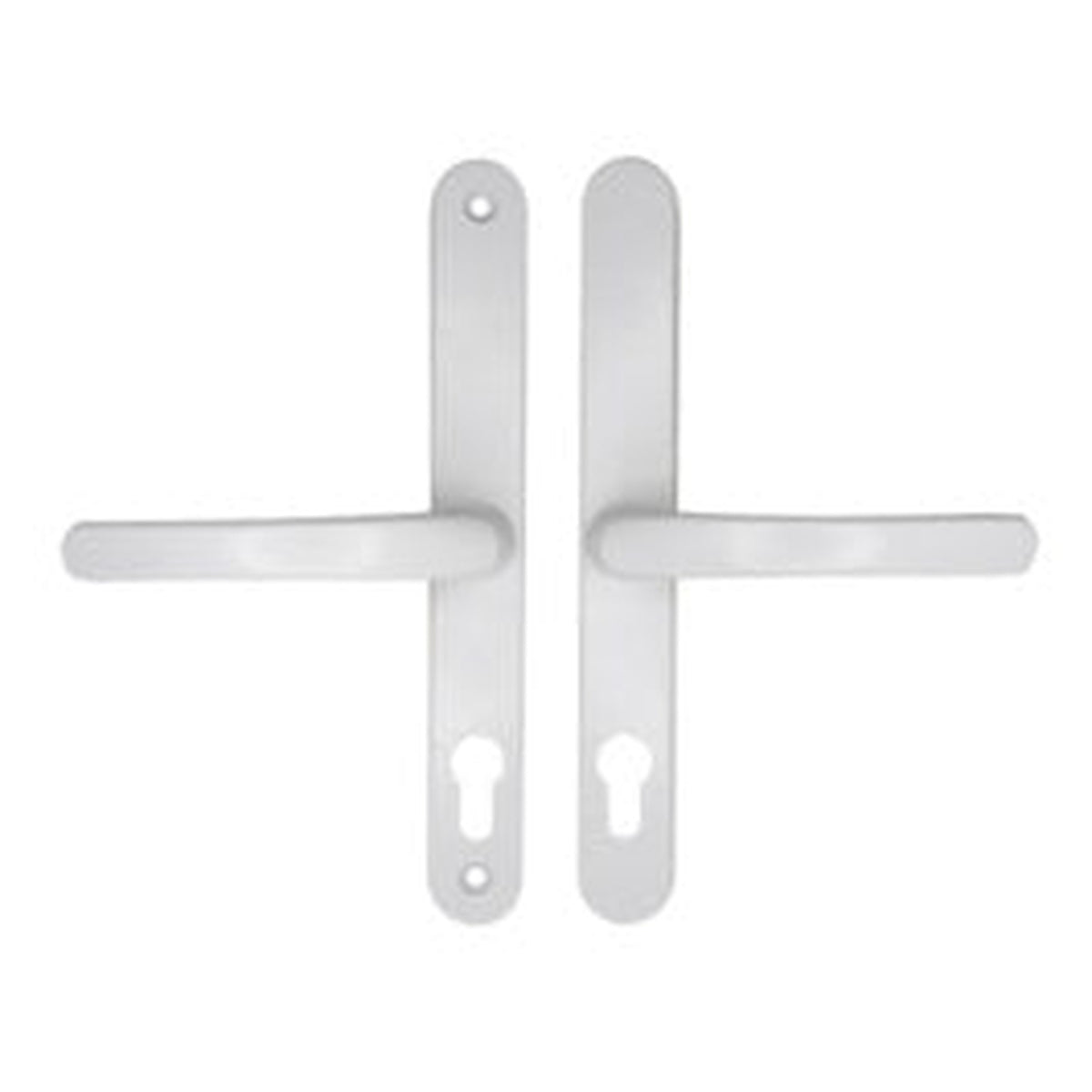 Securit white UPVC sprung door handle pair 215mm