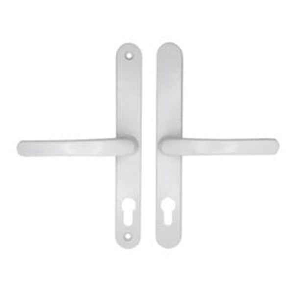 Securit white UPVC sprung door handle pair 215mm