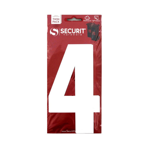 Securit white self adhesive wheelie bin number 4, pack of 2