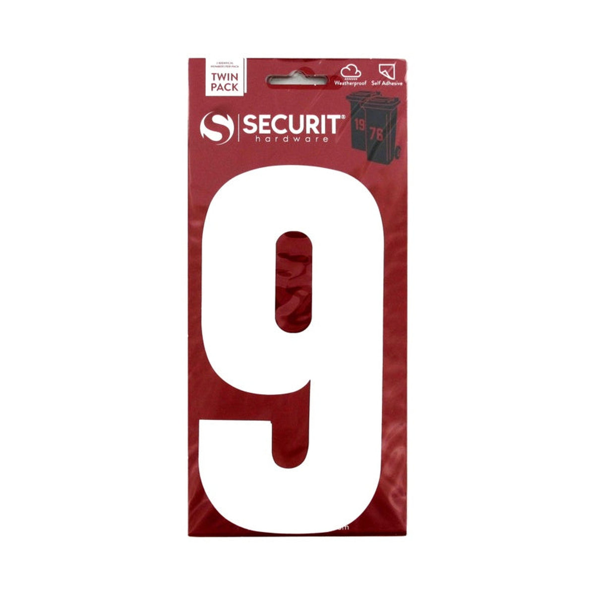 Securit white self adhesive wheelie bin number 9, pack of 2