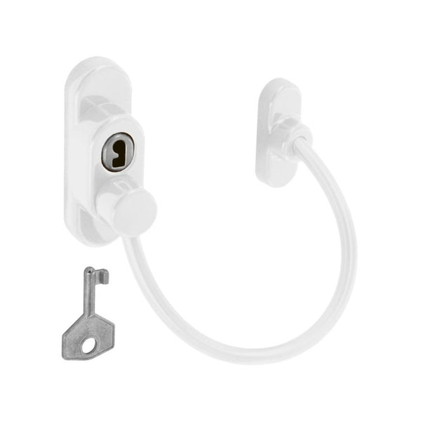 Securit white window cable restrictor with key