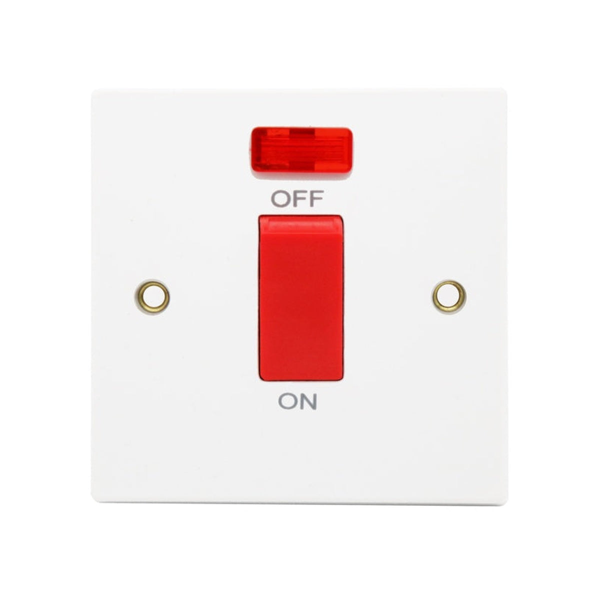 Securlec 1 gang 45A double pole switch with pilot lamp, view 2