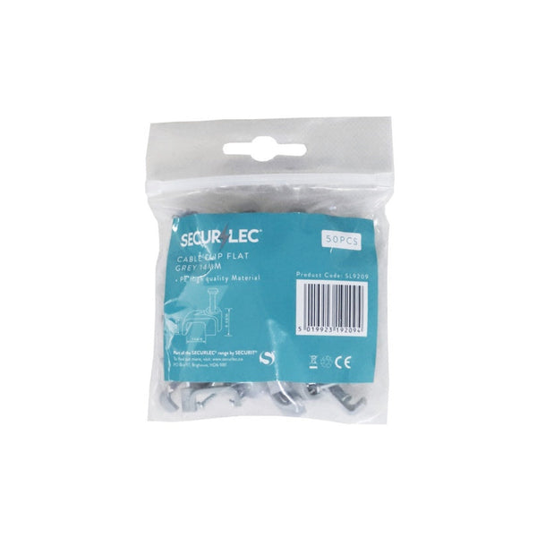 Securlec 14mm flat grey cable clips pack of 50