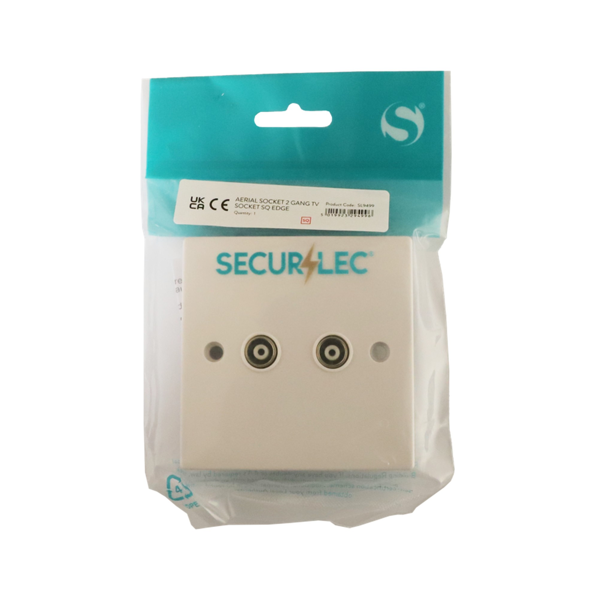 Securlec 2 gang aerial socket square edge, view 2