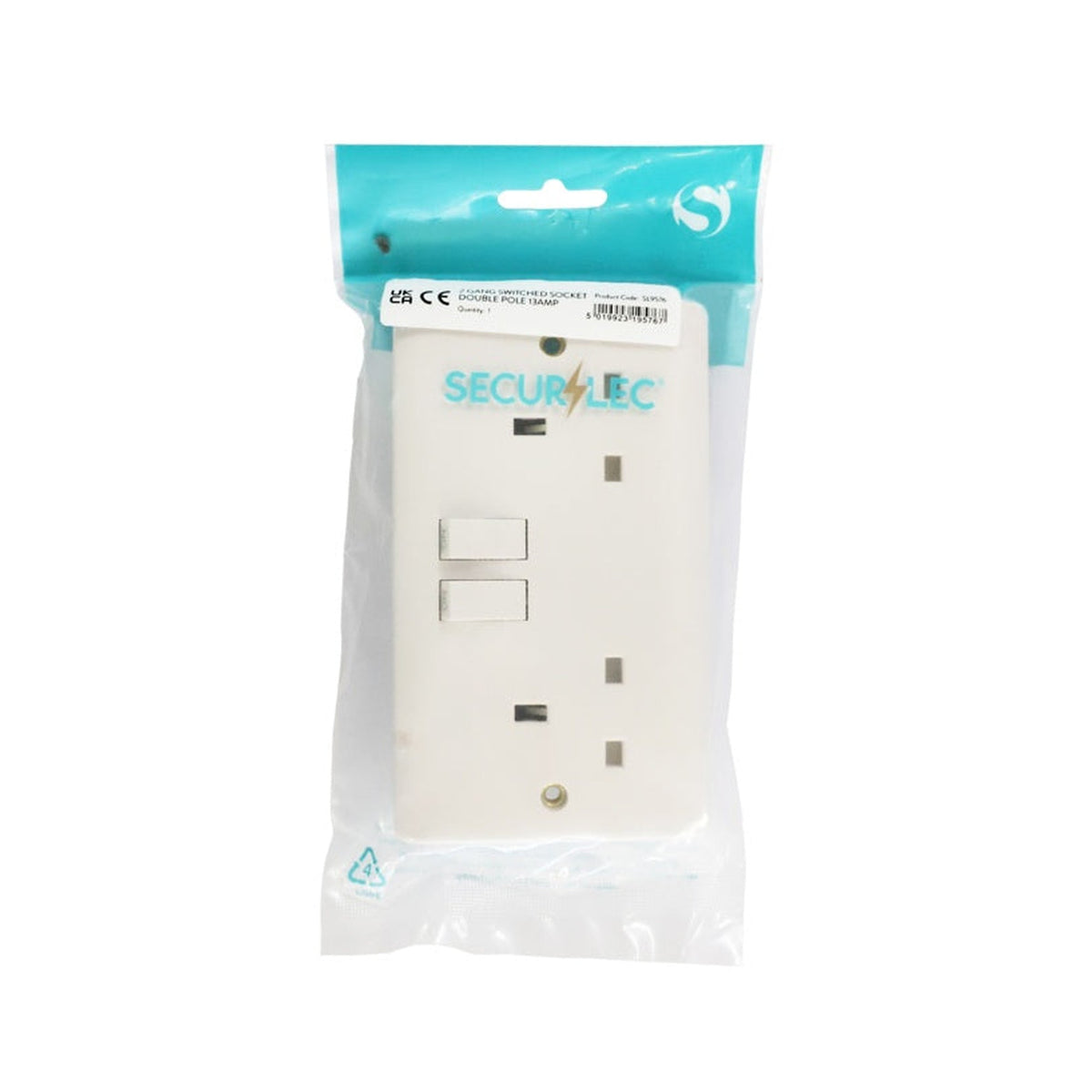 Securlec 2 gang double pole switched socket round edge, view 2