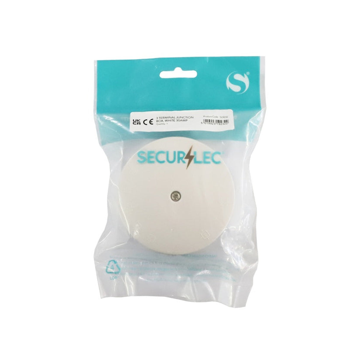 Securlec white 30A 3 terminal junction box, view 2