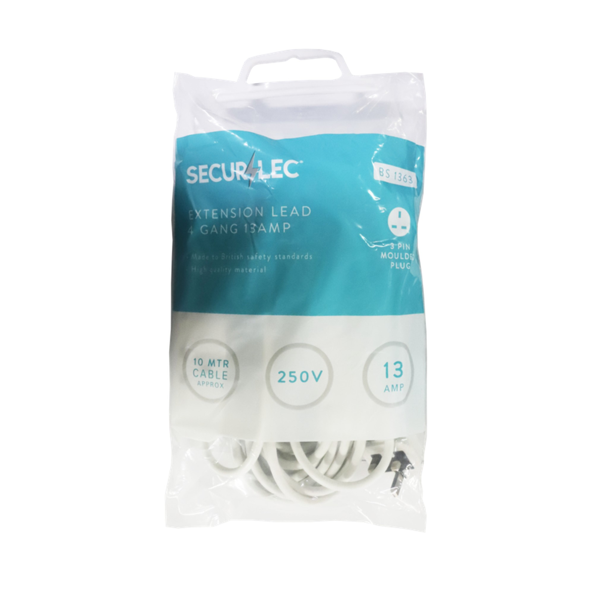 Securlec 4 gang 2m extension lead with USB-A and USB-C