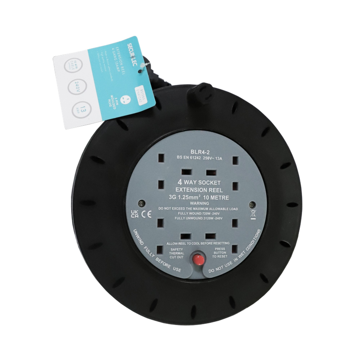 Securlec 4 gang 10m 13A extension reel, view 2