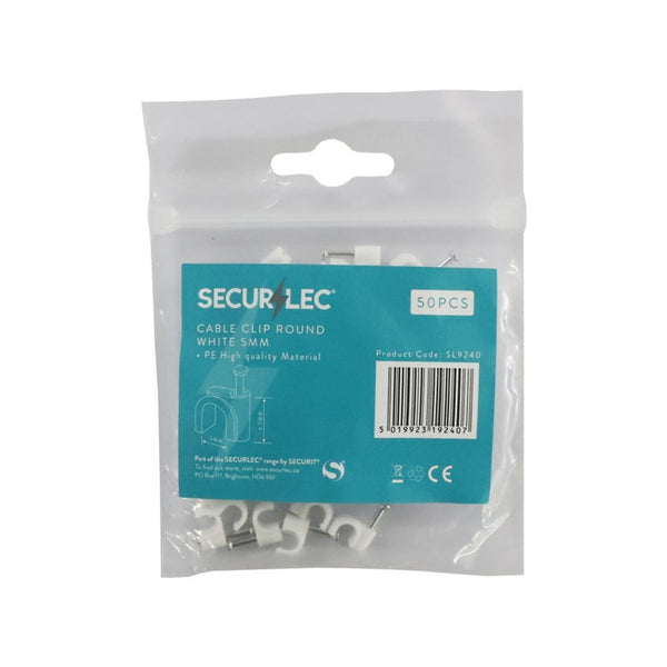 Securlec 50 round white 5mm cable clips