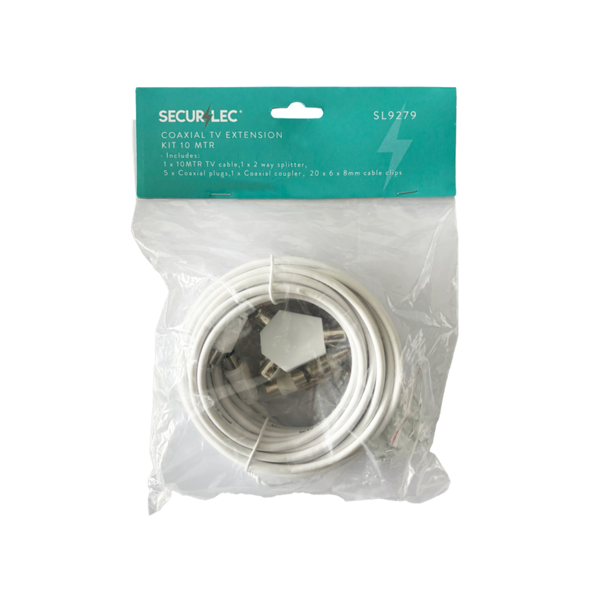 Securlec coaxial TV extension kit with 10m cable, view 2