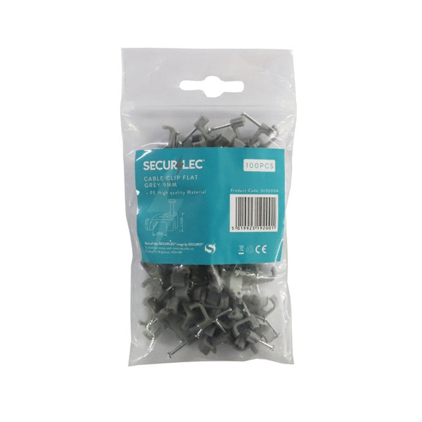 Pack of 100 Securlec 1.5mm flat grey cable clips