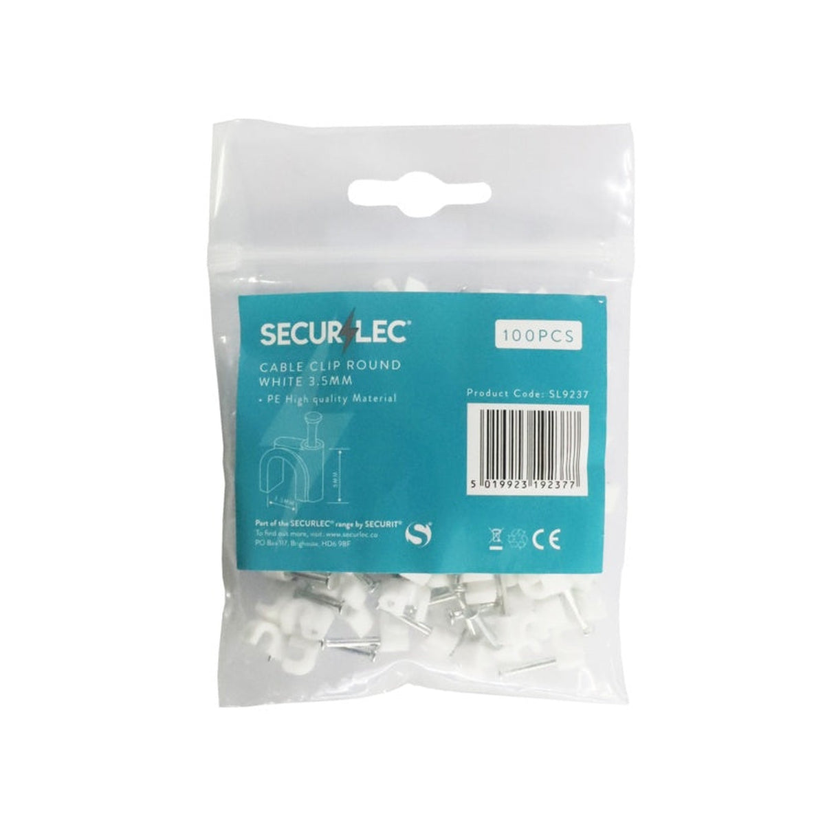 Securlec white flat cable clips 3.5mm pack of 100