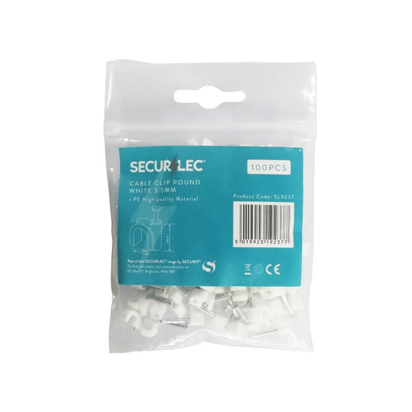 Securlec white flat cable clips 3.5mm pack of 100