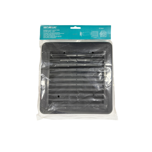 Grey Securlec 150mm louvred ducting grille with spigot