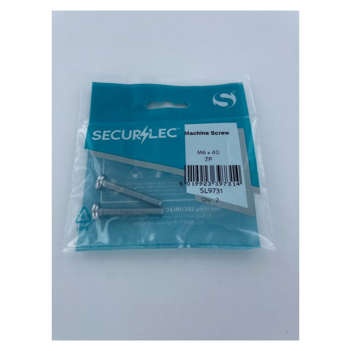 Pack of 2 Securlec zinc plated M6 x 40mm machine screws