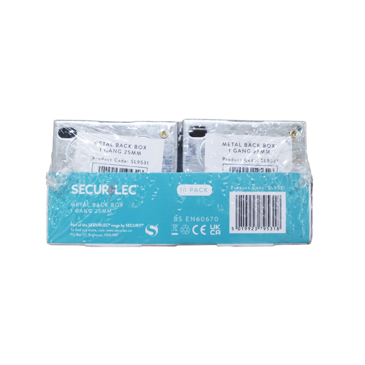 Securlec 1 gang galvanised metal back box, 25mm, view 3
