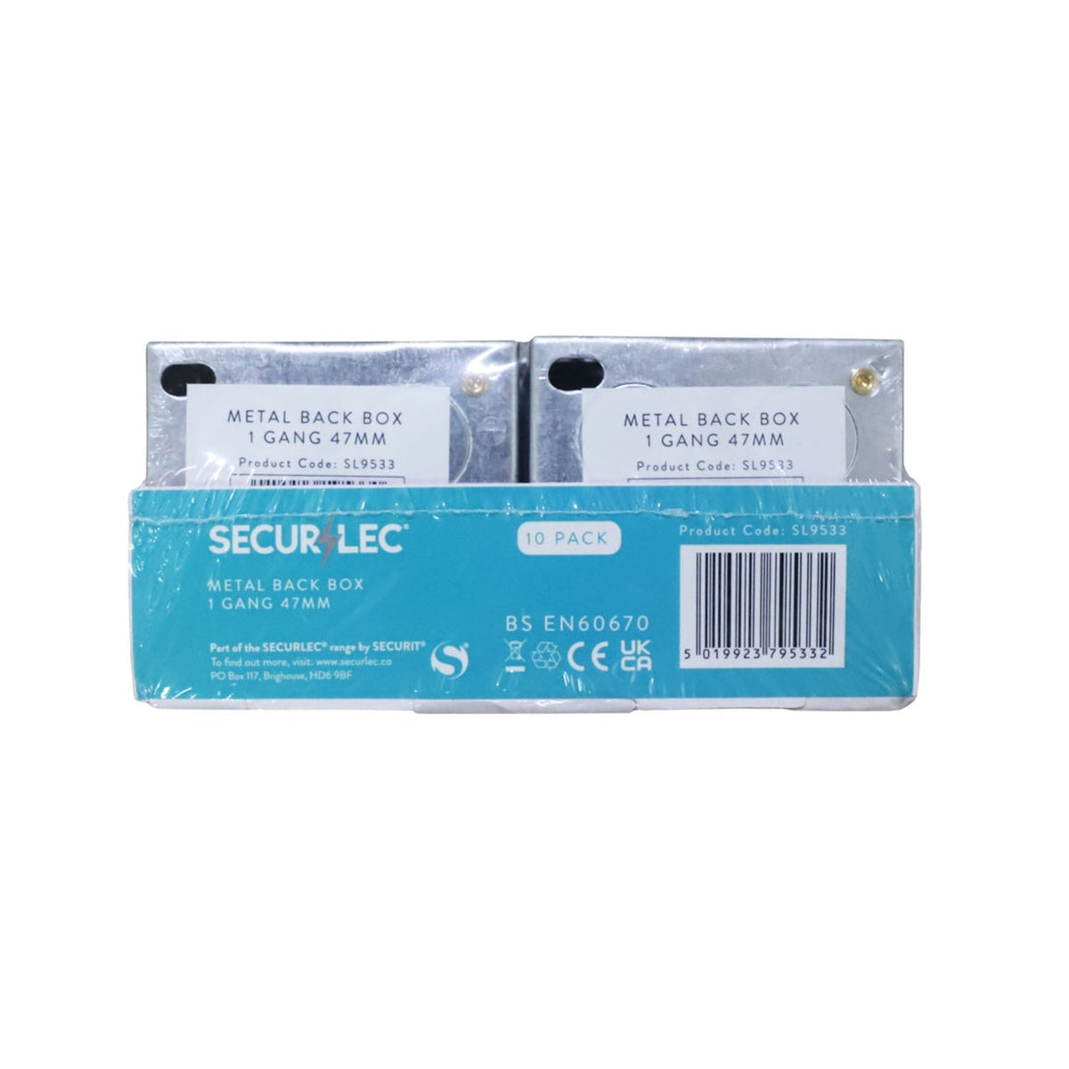 Securlec 1 gang galvanised metal back box 47mm, view 2