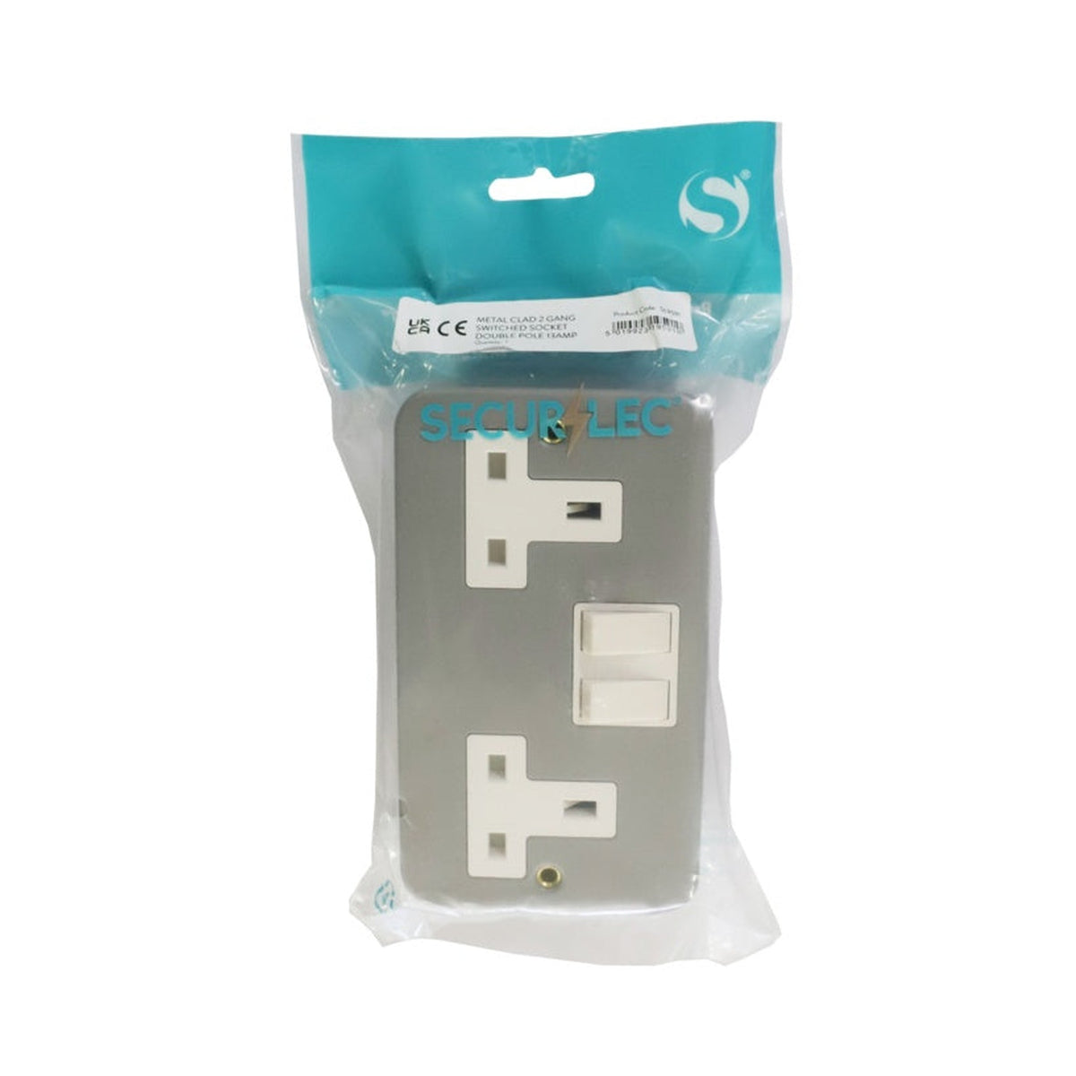Securlec metal clad 2 gang double pole 13A switched socket, view 2
