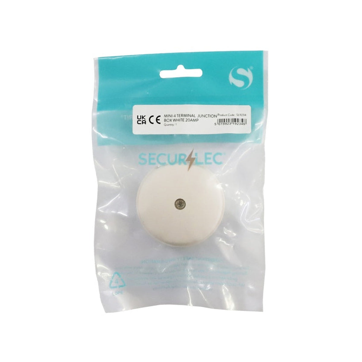 Securlec white mini 4 terminal junction box 20A, view 2