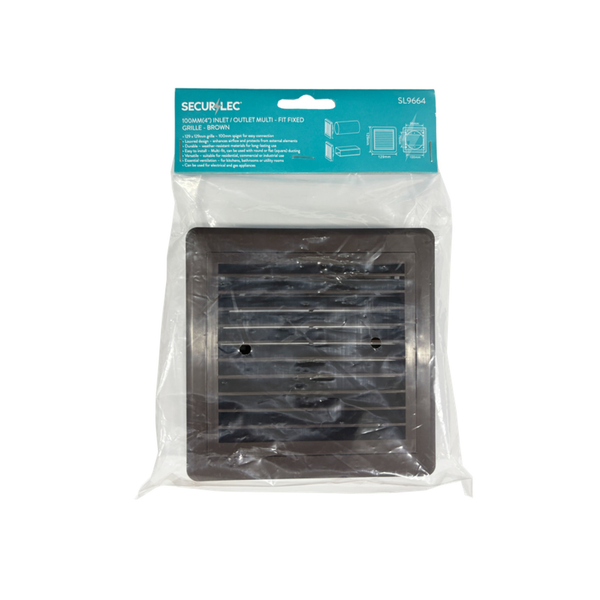 Securlec brown louvred ducting grille, 100mm