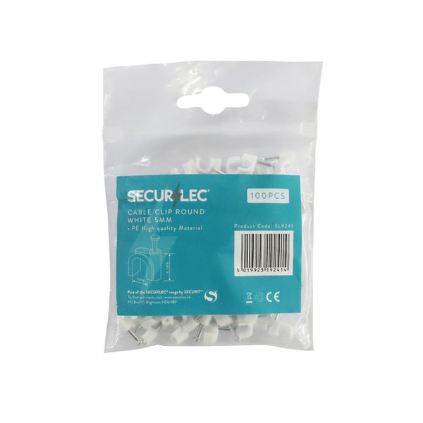 Securlec pack of 100 white 5mm round cable clips