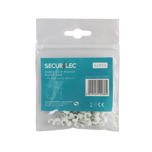 Securlec round white cable clips 4mm pack of 50