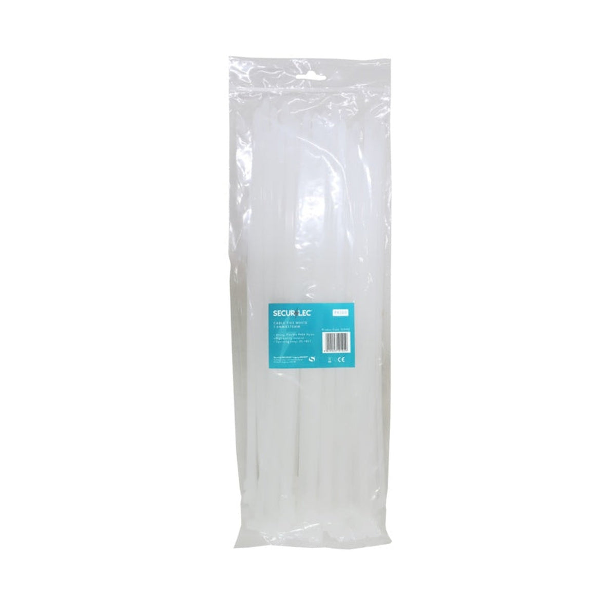 Securlec white nylon cable ties 7.6mm x 370mm, pack of 100